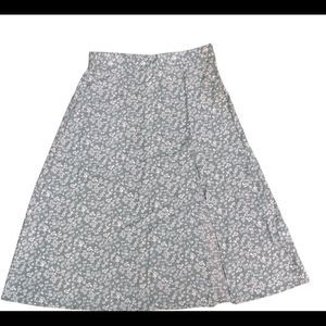 Shein Green Floral Print Split Thigh Skirt sz Large 8/10